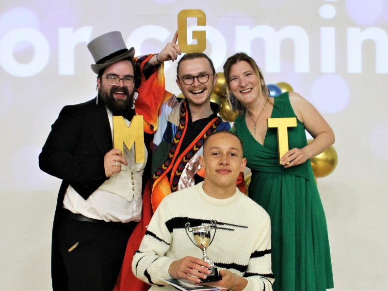 Judges Michael Hulin, George Sargent and Louisa Berrington picked Akira Paterson (front, with trophy) as the winner of their award in this year's Marlwood's Got Talent competition. Picture: H. Birkin