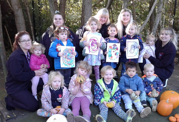 Staff and children at Little Acorns nursery in Thornbury