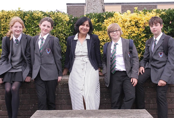 Marlwood School head teacher Seema Purewal with pupils