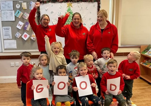 Tytherington Preschool staff and children celebrate their Ofsted report