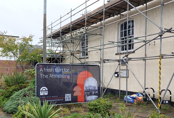 Scaffolding on Cossham Hall for the Armstrong project