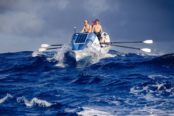 Give us a Wave's boat Oardrey rides the ocean swell on as the team approaches Antigua. Picture: The World's Toughest Row