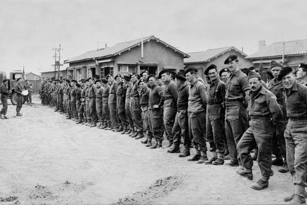 Roll-call of surviving members of 1st Battalion, Gloucestershire Regiment, after the Battle of Imjin River